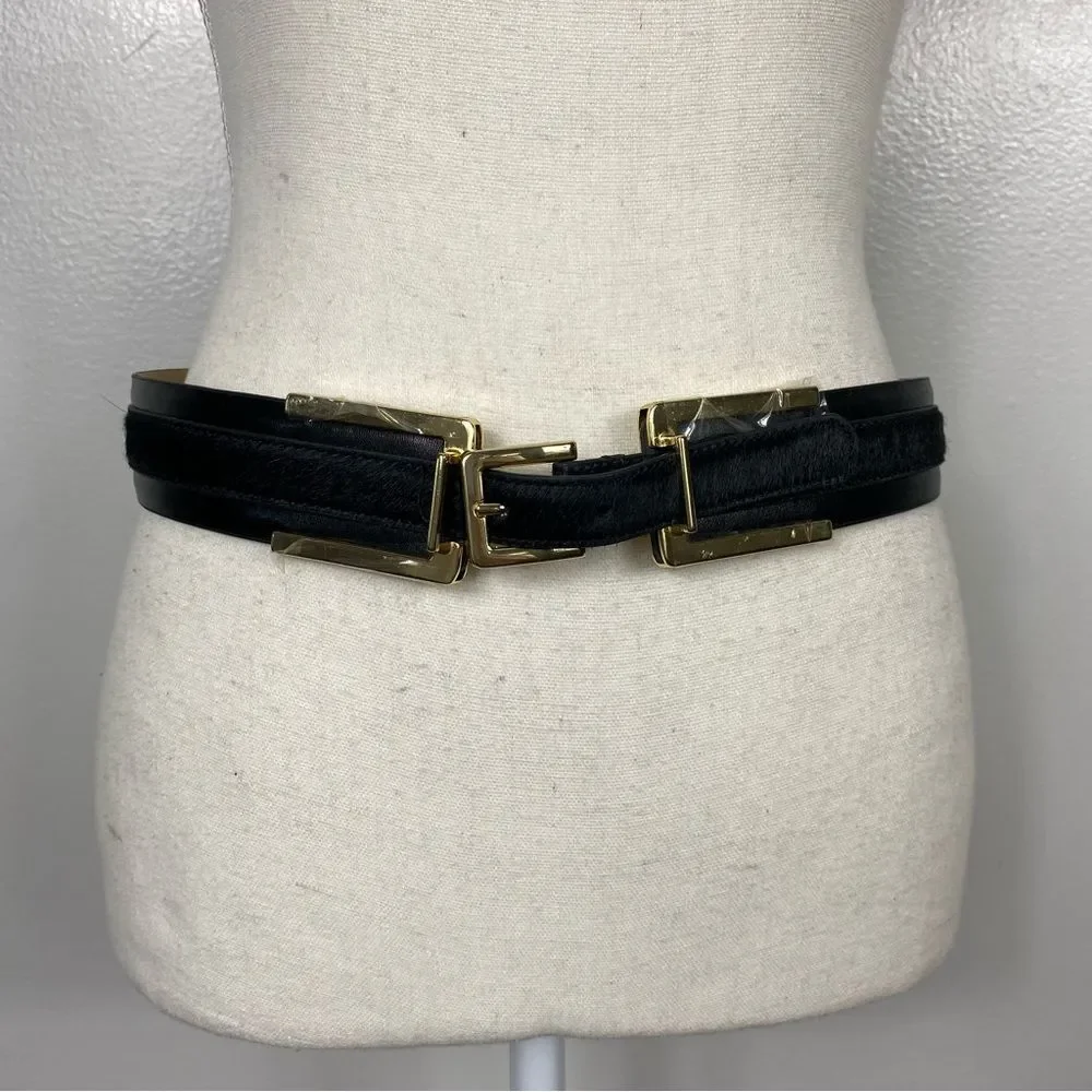 Ann Taylor leather & calf hair elasticized elegant  belt M/L